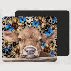 COW Blue Butterfly Sunflower Country Mousepad